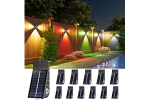 JACKYLED Solar Fence Lights, 3-Side Lighthouse Patterns Solar Powered Outdoor Lights, IP65 Waterproof Fence Lights for Outside, Use on The Fence, Deck, Backyard, Wall, Patio, 12-Pack