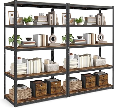 SONGMICS 2 Pack Shelving Unit 60 x 120 x 200 cm Rustic Brown Black Industrial