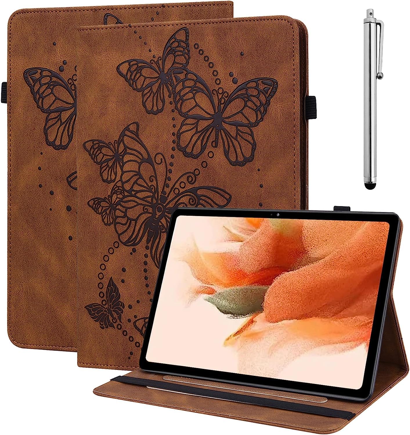 GLANDOTU Lenovo Tab M10 (TB-X605F/TB-X605L) Case 10.1 inch, Fold Stand Function Cover, Butterfly Folio Flip PU Leather Tablet Case for Lenovo Tab P10 (TB-X505F/TB-X507F) (with Stylus pen)【Brown】
