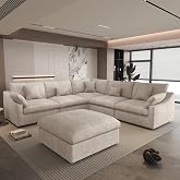 Could Couch Modular Sectional Sofa with Ottoman,Down Filled 120inch V Shaped Couch,Convertible Sofa Bed Living Room Set,6 Seat Sleeper Couched Bed, Cover Washable and Replaceable