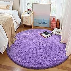 OLANLY Purple Round Rugs for Bedroom - Machine