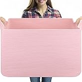 OIASKET 95L Extra Large Blanket Basket, 24" x 16.9" x 14.2" Woven Storage Basket for Living Room, Rectangle Nursery Blanket Storage for Toys, Towels, Dirty Clothes (Pink)