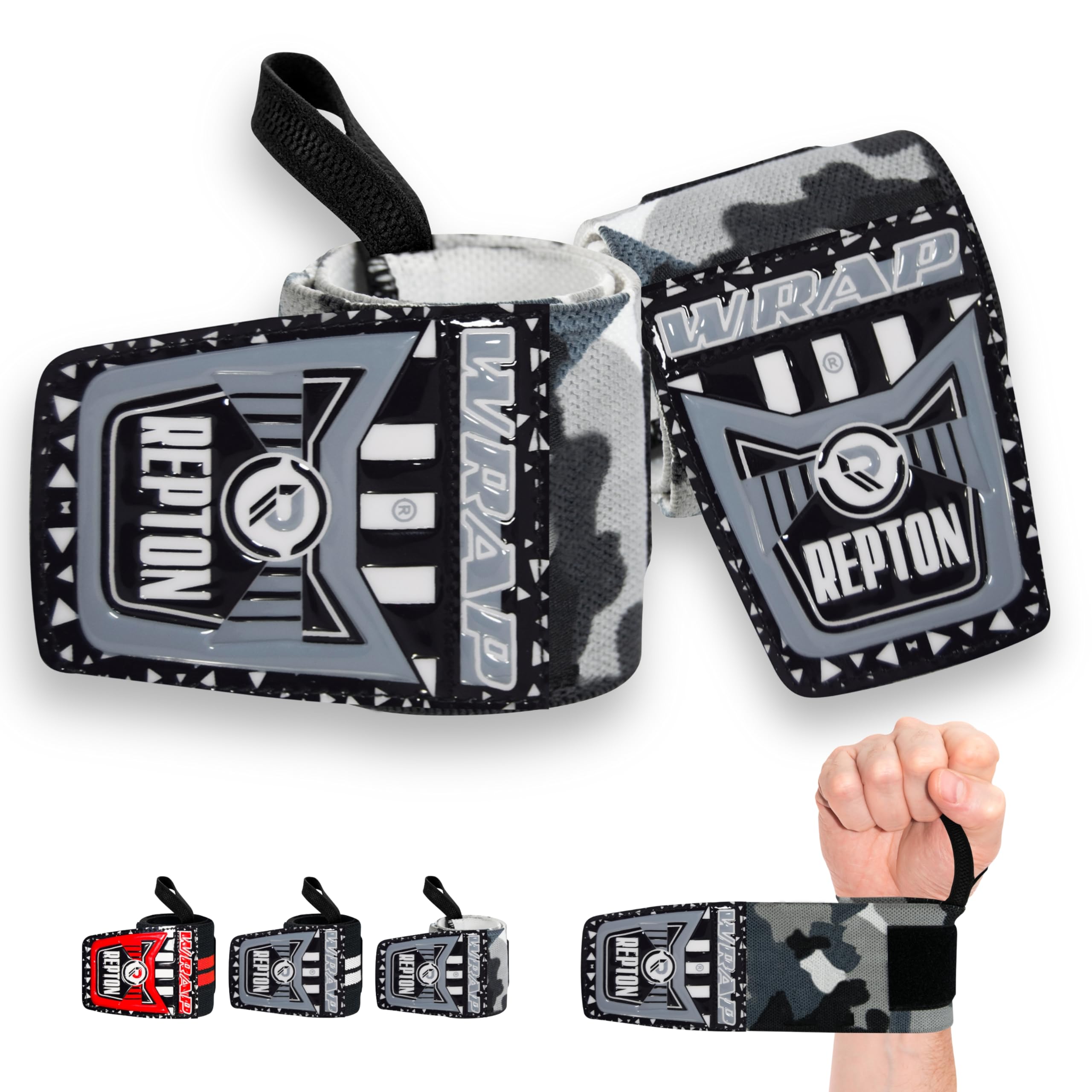 Weightlifting Wrist Wraps - Professional Grade with Thumb Loops - Wrist Support Braces - Men & Women - Weight Lifting, Crossfit, Powerlifting, Strength Training Straps (Grey Camo, 18)