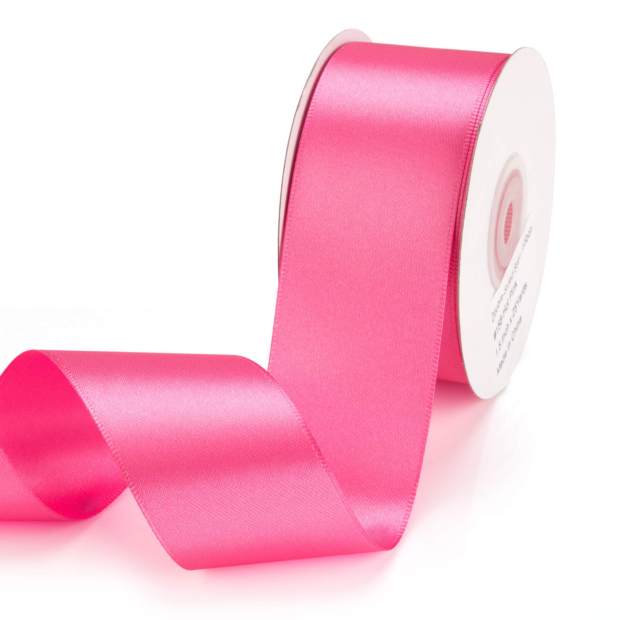 IHKFILAN Satin Ribbon in Pink (38mm x 22.86m) Matt Shiny Gift Ribbon for Decorating & Crafts, Weddings, Christenings