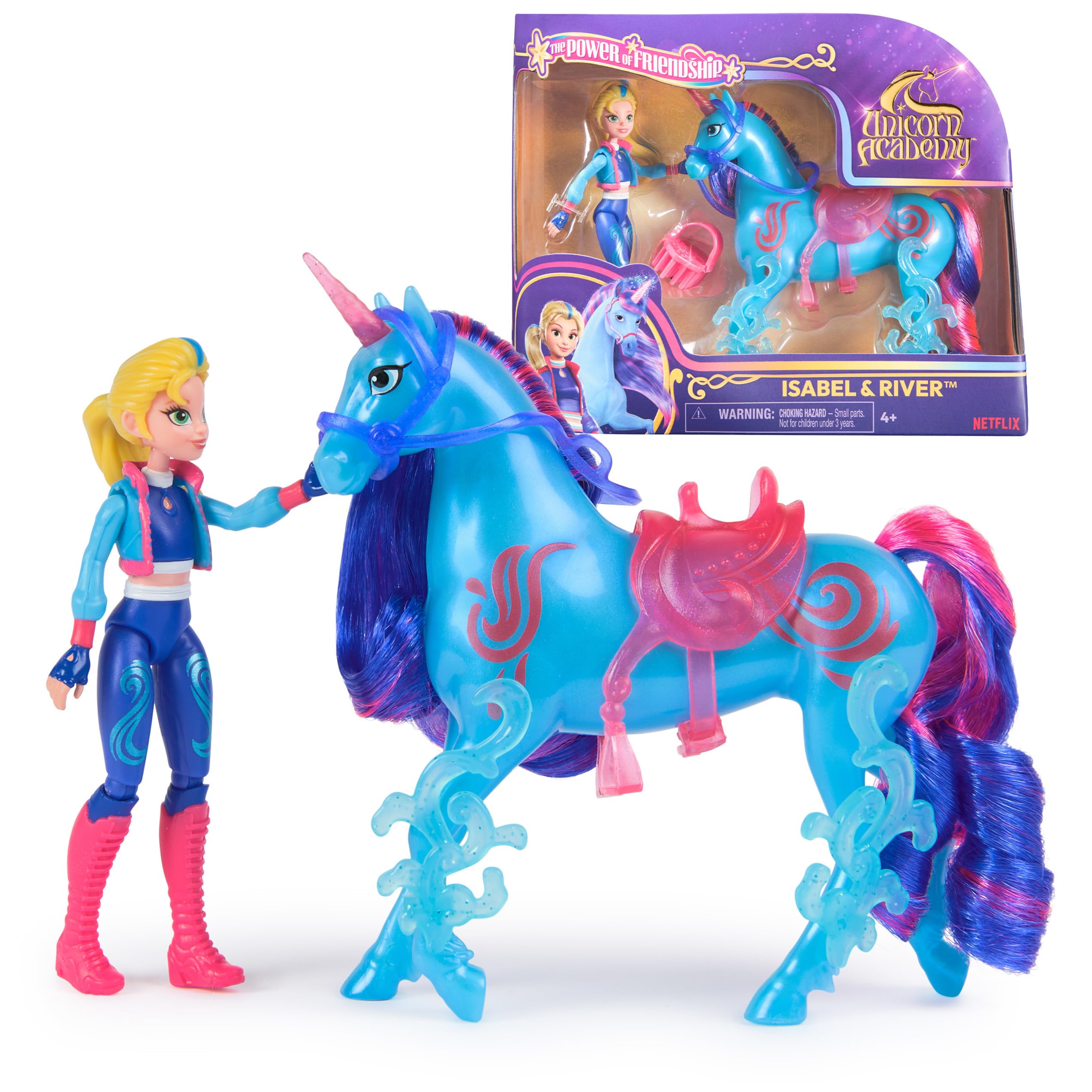 Unicorn Academy, Isabel & River Power of Friendship Set, Easter Gifts Idea, Dolls & Unicorn Toys, Includes Translucent Saddle & 2 Power Accessories