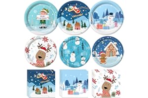 LINHAXM 100 PCS Christmas Paper Plates and Napkins Sets Christmas Disposable Plates - Dinner Plates, Dessert Plates, and Napkins for Xmas Party Decorations, Serve 30