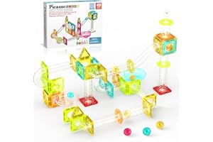 PicassoTiles Magnet Tiles Building Block Travel Size Magnetic Marble Run Construction Toy Set Mini Diamond Marble Racetrack Building Blocks Playset Education STEM Learning Kit Boy Girl 3+ PTMG45