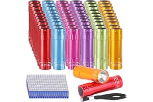 KunHe 60 Pack Small Mini Cheap Flashlights Bulk with Batteries Aluminum LED Bulk Flashlight for Party Favor Emergency Power O