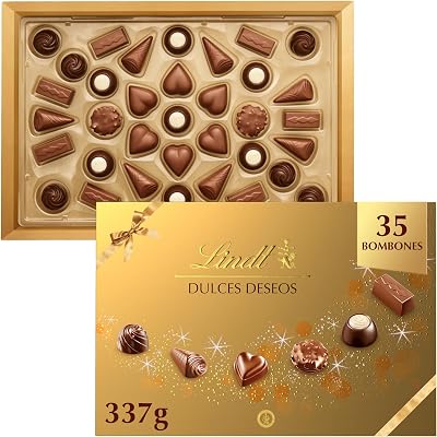 Dulces Deseos Caja de bombones de chocolate surtidos, chocolate con leche, chocolate negro, chocolate blanco, bombones para regalar, caja de bombones, 337 g