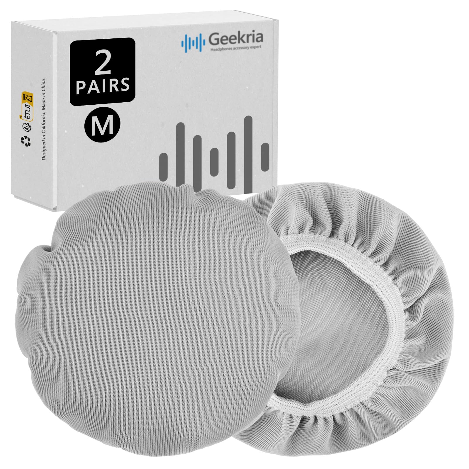 Photo 1 of Geekria 2 Pairs Flex Fabric Headphones Ear Covers - Product Safety Certified - Washable & Stretchable Sanitary Protectors for Over-Ear Headset, Sweat Pads for Gym, Gaming (Size M/Grey)