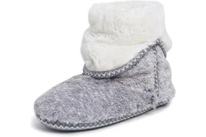 Dearfoams Women's Fuzzy Memory Foam Beth Bedroom Bootie Slipper Sock with Grippers