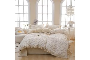 MOTNTD Floral Twin Size Duvet Cover Ruffle Coquette Comforter Cover Twin Cute Boho Gingham Cotton Duvet Cover Set with 2 Pillow Cases Cozy Twin Bedding Sets for Girls Aesthetic Duvet Protector