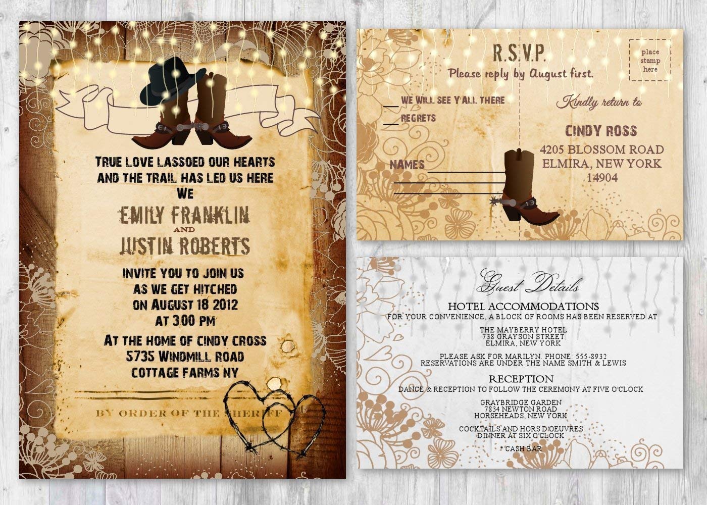 Western Rustic Wedding Invitations With Matching Card Set