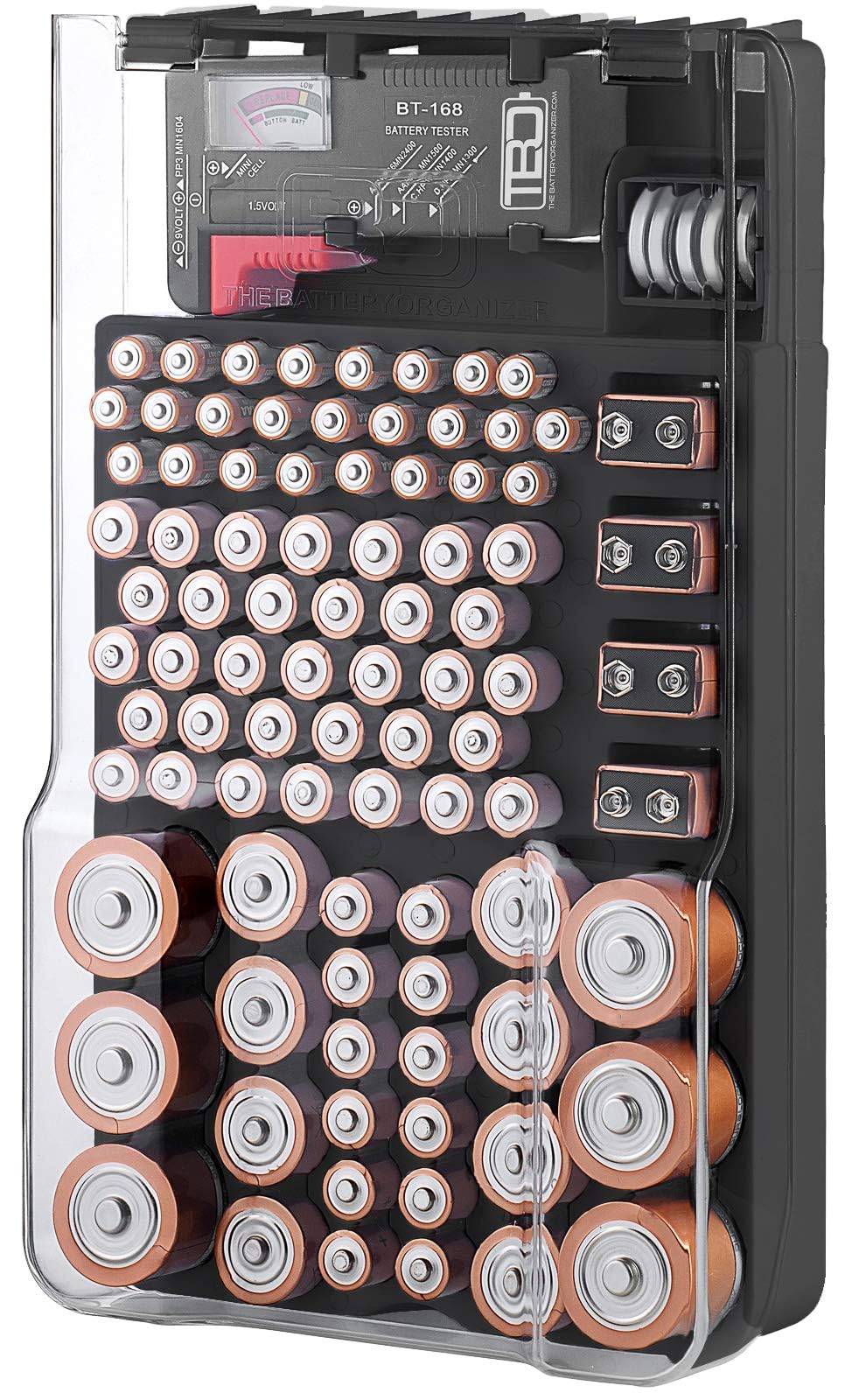 THE BATTERY ORGANISER and Tester with Cover, Battery Storage Organizer ...