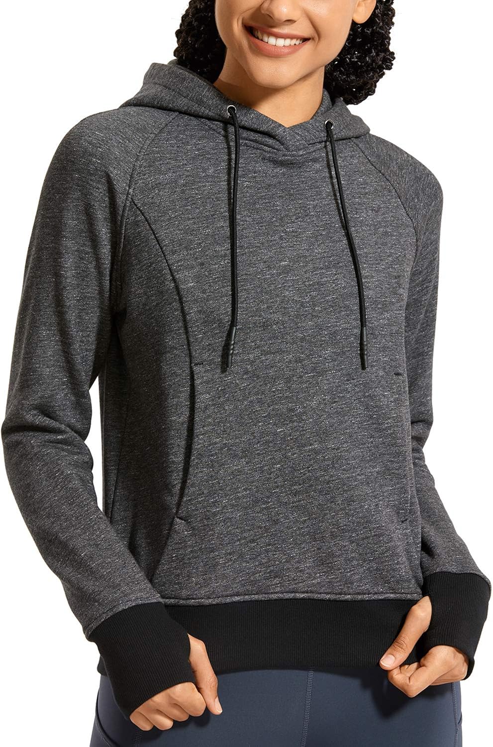 CRZ YOGA Women's Cotton Pullover Hoodies Drawstring Hooded Sweatshirt