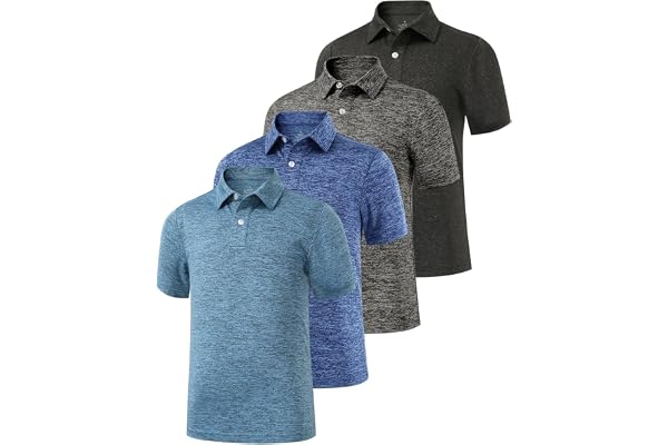 Ullnoy Boys Polo Shirt Size 6-16 Short Sleeve Collared Golf Shirt for Youth | Dry Fit,Lightweight,4 Pack Boys Polo Shirt,Mois
