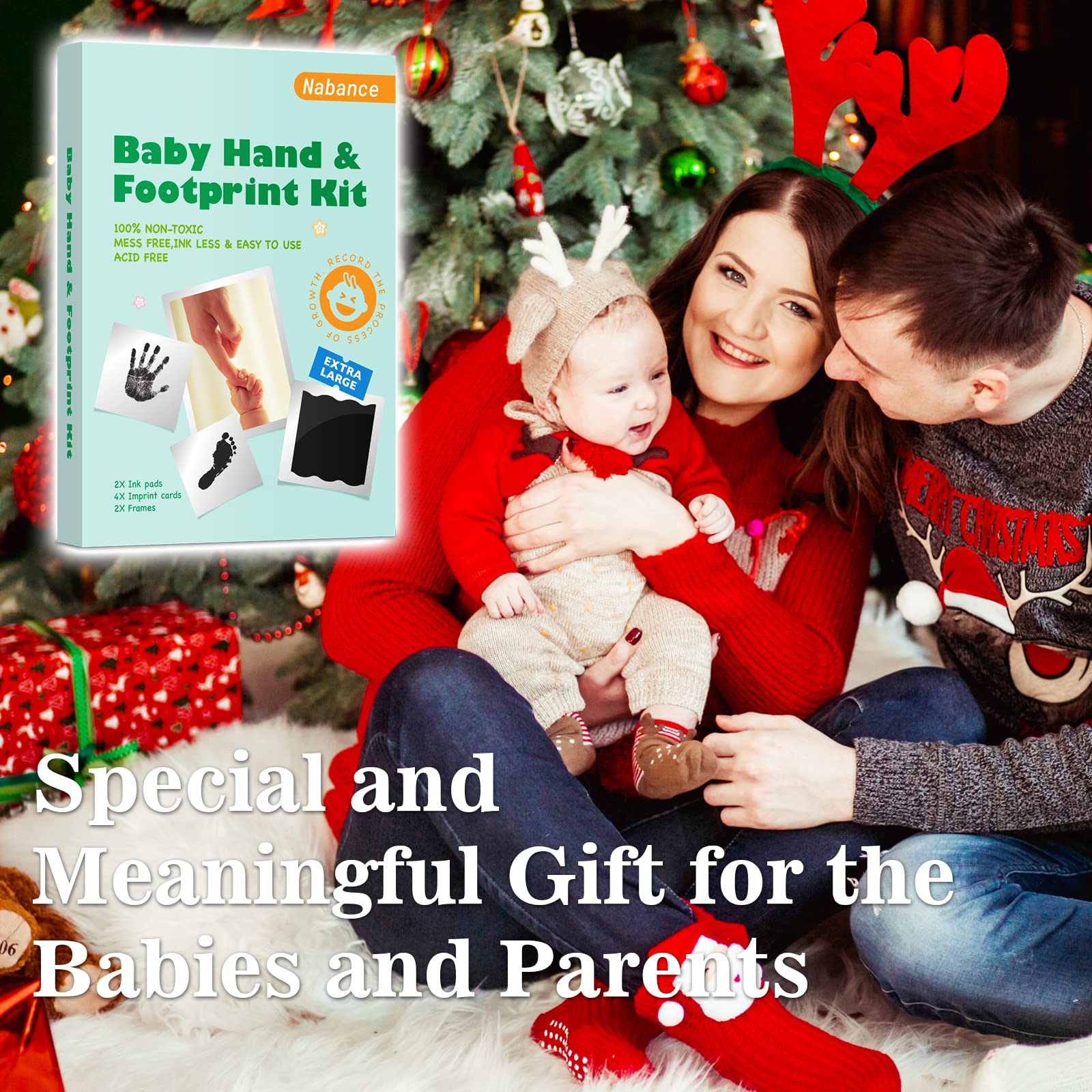 Baby Hand and Footprints, 8 Pcs Large Size Inkless Baby Handprint and Footprint Kit with Photo Frames, Clean Touch Ink Pads, Safe Doesn’t Touch Skin Print Kit Family Keepsake Gifts for Newborn