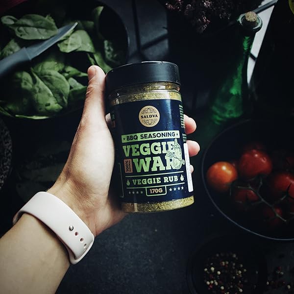 VEGGIE WAR BBQ VEGGIE RUB – 100% NATURAL VEGETABLE SEASONING – AMAZING BLEND OF SPICES FOR PERFECT VEGETABLE DISHES – LARGE JAR (170G)