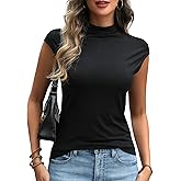 DCCISU Women's Mock Turtleneck Tops Cap Sleeve Fitted Tank Tops Going Out Basic Tee Shirts 2026 Trendy Fashion Clothes