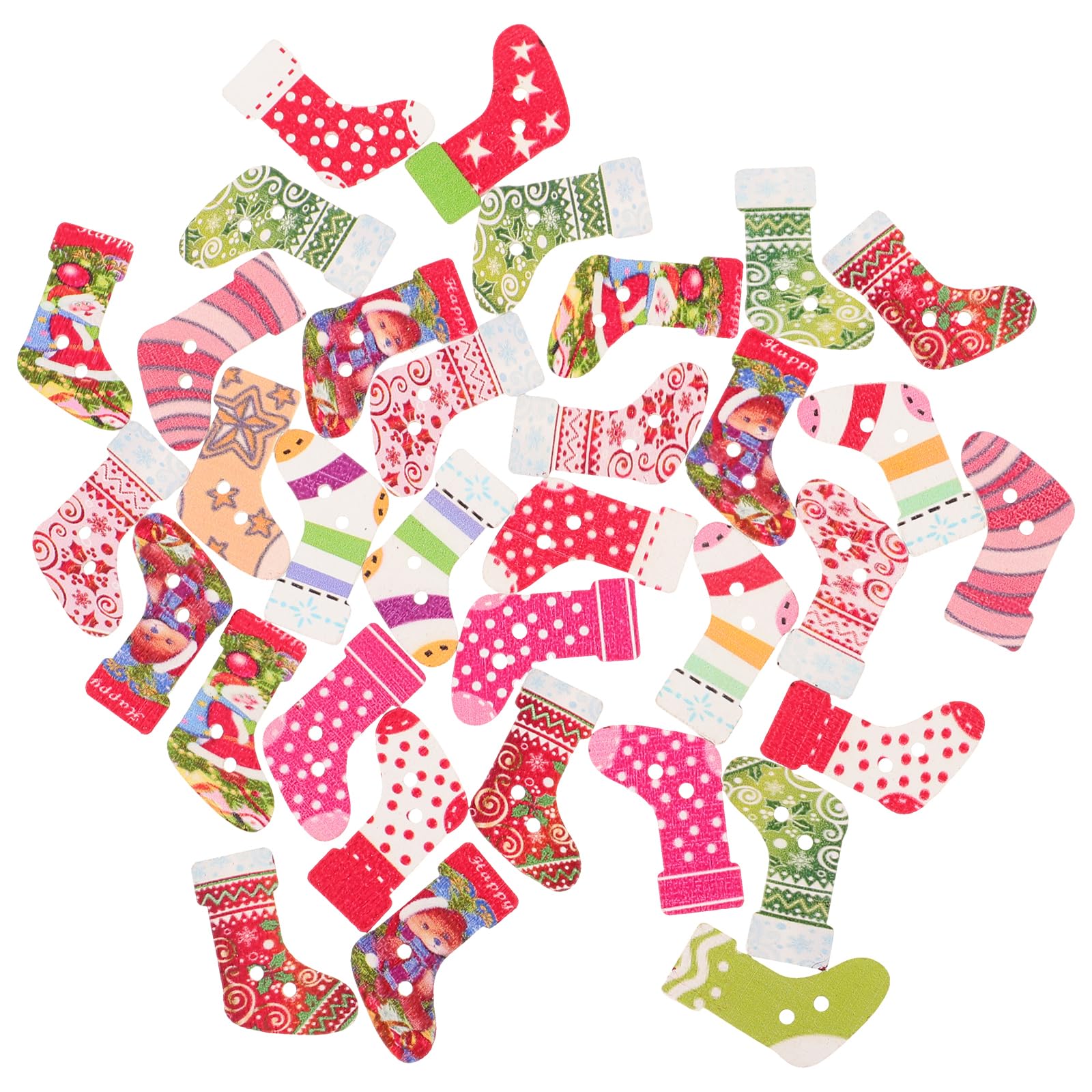 HOODANCOS 100pcs Christmas Wooden Buttons 2 Holes Stocking Buttons for Sewing Crafts Christmas Decorative DIY Handmade Projects