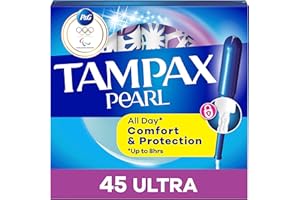 Tampax Pearl Tampons for Women, with LeakGuard Braid, Ultra Absorbency, Unscented, 45 Count