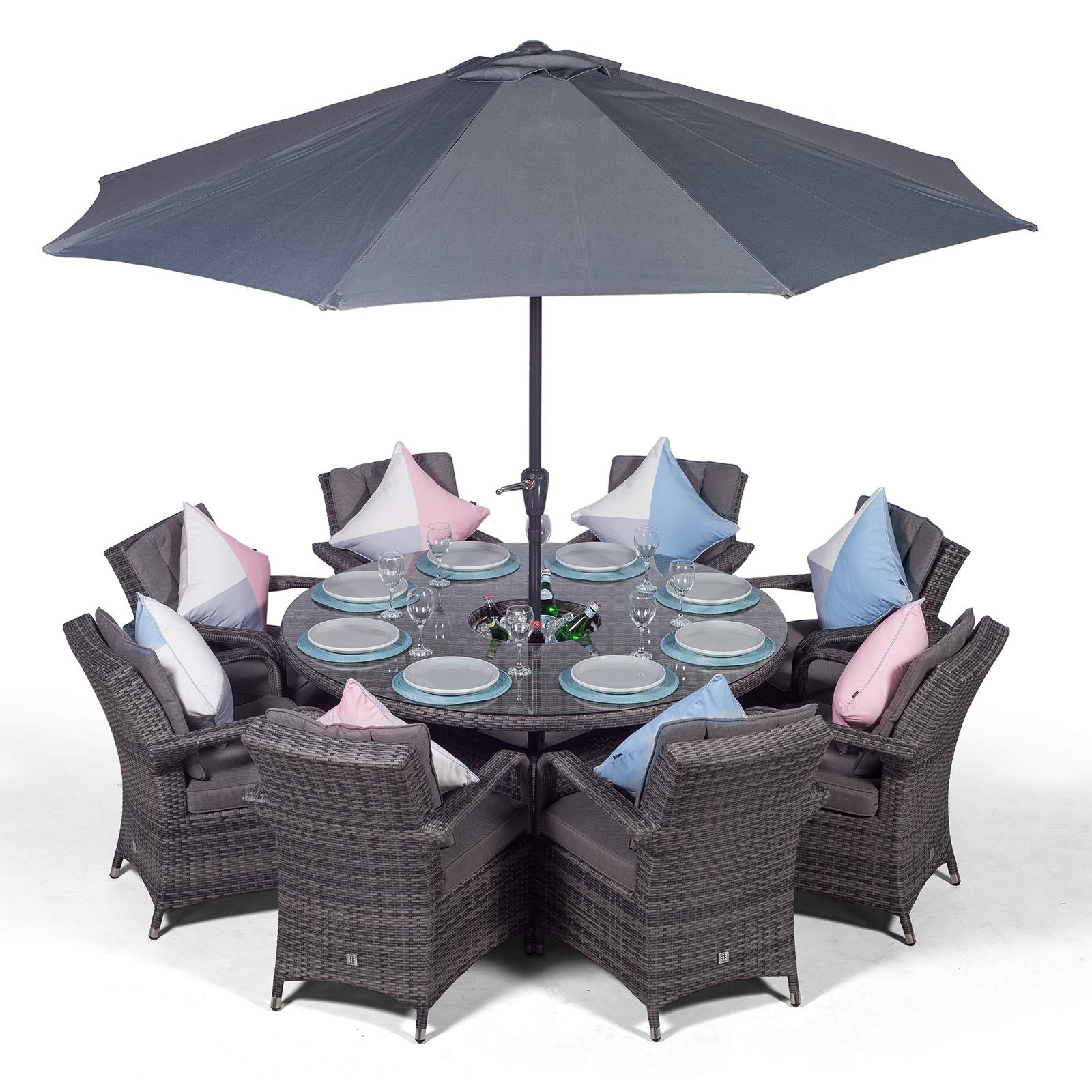 Buy Arizona Luxury 8 Seater Grey Rattan Dining Set with Ice Bucket
