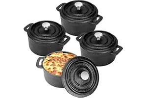 4 Pack Mini Cast Iron Dutch Oven, 8 OZ Round Iron Cocotte, Cast Iron Garlic Roaster Small Dutch Oven Pot with Lid Non-Stick f