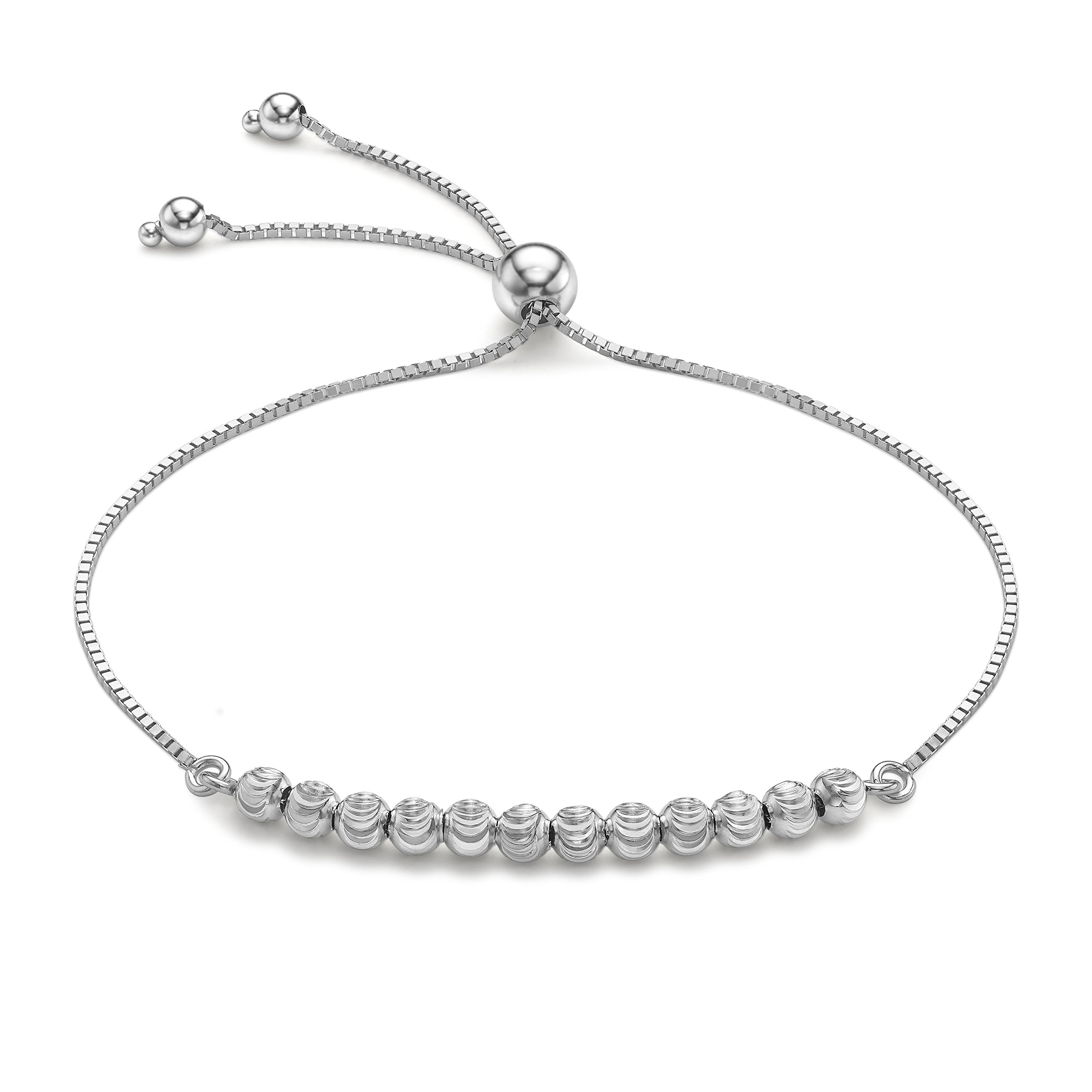 CARISSIMA Women's 9 ct White Gold Ball and Chain Adjustable Bracelet of Maximum Length 23 cm/9 Inch