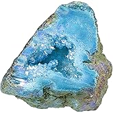 SUNYIK Natural Rainbow Titanium Coated Quartz Geode Quartz Crystal Cluster Specimen for Home Office Decoration Reiki Healing Meditation, 100-200g(0.2-0.4lb), Blue