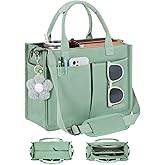 FIORETTO Womens Canvas Tote Bag Purse with Individual Compartment, Zipper Top, Reinforced Bottom & Luggage Sleeve