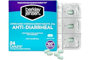 berkley jensen Anti-Diarrheal Medicine - Loperamide Hydrochloride 2 mg Diarrhea Relief Caplets - Control Symptoms of Diarrhea Including Travelers' Diarrhea, Easy-to-Swallow Anti-Diarrhea Pills, 24 Ct