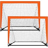 Theresduet 2 Pack 4’ x 3’ Size Portable Kid Soccer Goals for Backyard, Indoor and Outdoor Pop Up Soccer Goals, Orange, Theresduet