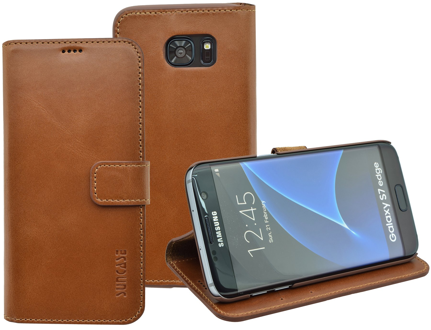 Original Suncase book-style leather case for Samsung Galaxy S5, S6, S6 Edge, S7, S7 Edge, genuine leather with card holder and stand function, case holder sleeve