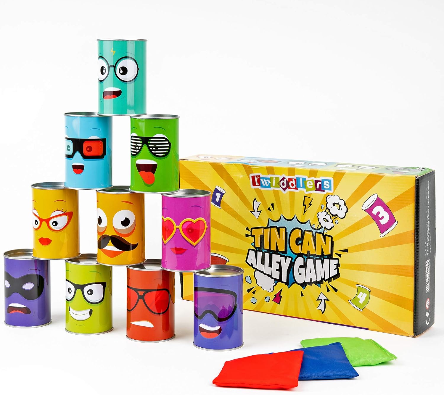 Juego Tumba las Latas Incluye 10 latas decoradas y 3 bolsas de