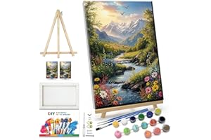 JOOZ Mountain Paint by Numbers for Adults with Easel Landscape Sunsets Paint by Numbers for Adults Beginners with Frame on Canvas，DIY Oil Painting on Acrylic for Home Wall Art Decor 7.87x11.81 Inch