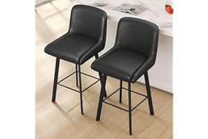 SAECKBERG Swivel Bar Stools, 26''H Upholstered Barstools with Backs, Modern Counter Height Bar Stool Chairs for Kitchen Island, Metal Legs (Black- Faux Leather, Set of 2-26" H)