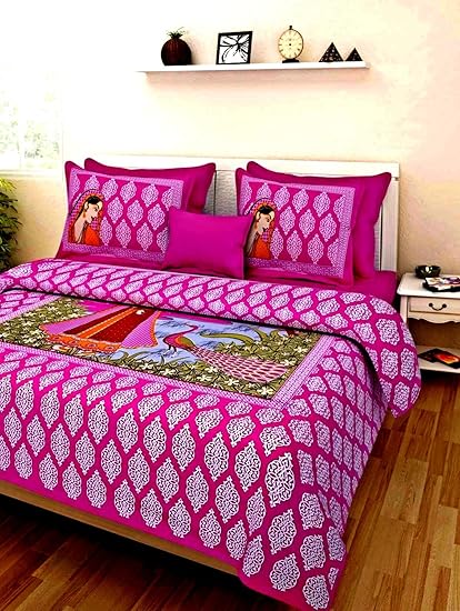 Jaipuri Chadaar 189 TC Soft Cotton Printed Double Bedsheet with 2 Pillow Covers, King Size (Multicolour)