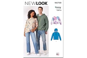 New Look Easy Misses' and Men's Sweatshirts Hood Variations Sewing Pattern Kit, Design Code N6759, Sizes S-M-L-XL-XXL, Multicolor
