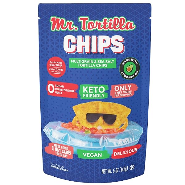 MR. TORTILLA PROTEIN KETO CHIPS – DAIRY FREE, KETO FRIENDLY TORTILLA CHIPS PROTEIN SNACKS, 3 NET CARBS PER SERVING, 25G PROTEIN PER BAG, LOW CARB – (MULTIGRAIN 5OZ BAG)