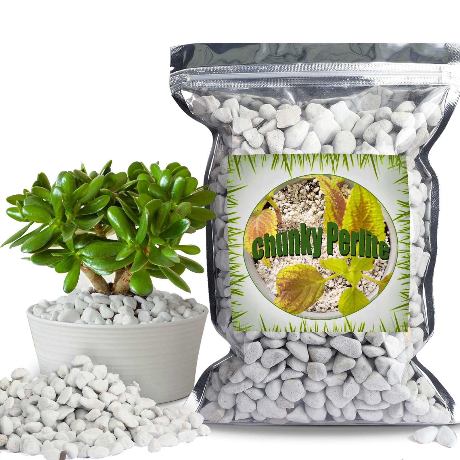 Organic Chunky Perlite for Plants (0.4"-0.8" in Diameter), Natural Horticultural Soil Additive Conditioner Mix, Improve Drainage and Ventilation, Enhance Soil Health and Root Growth (4L)