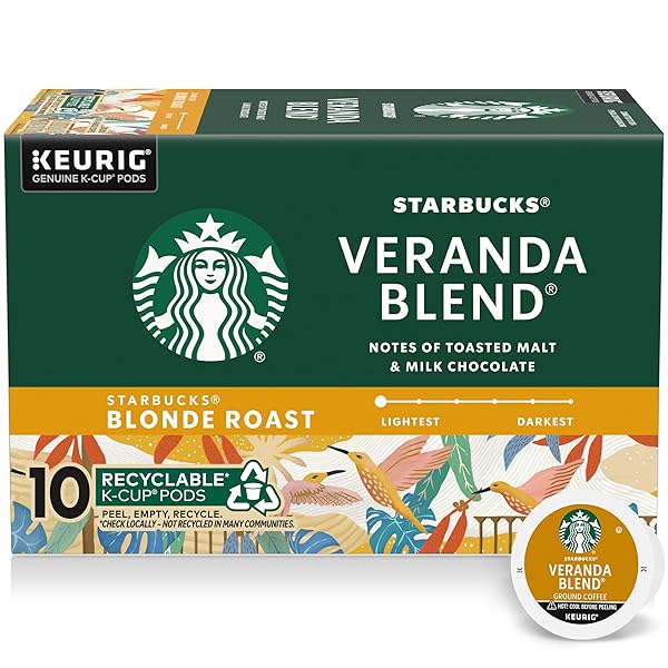 STARBUCKS K-CUP COFFEE PODS, STARBUCKS BLONDE ROAST HOT OR ICED COFFEE, VERANDA BLEND, 10 KEURIG PODS