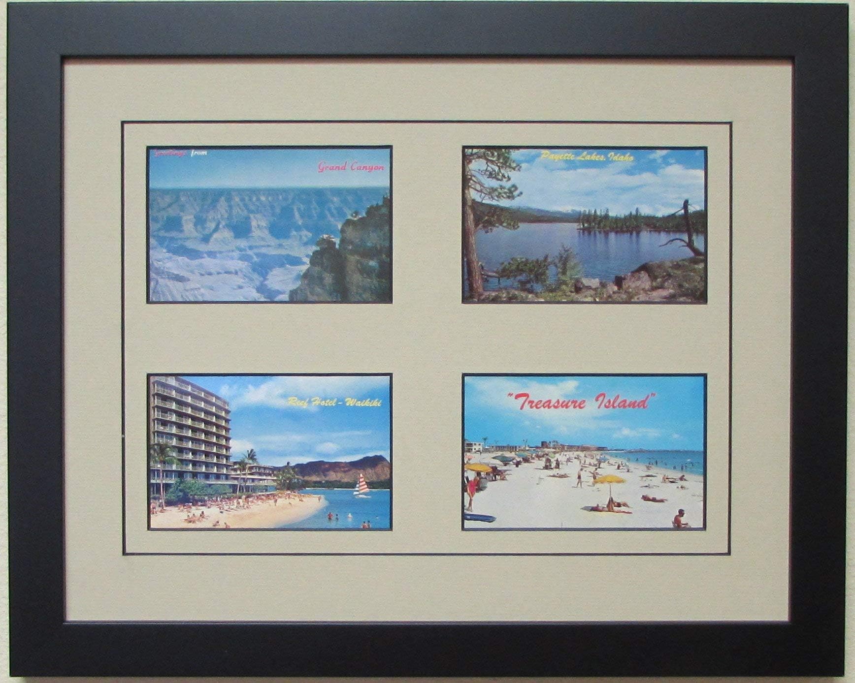 Postcard Frame for 4 Postcards with Tan Mat (Black Frame)