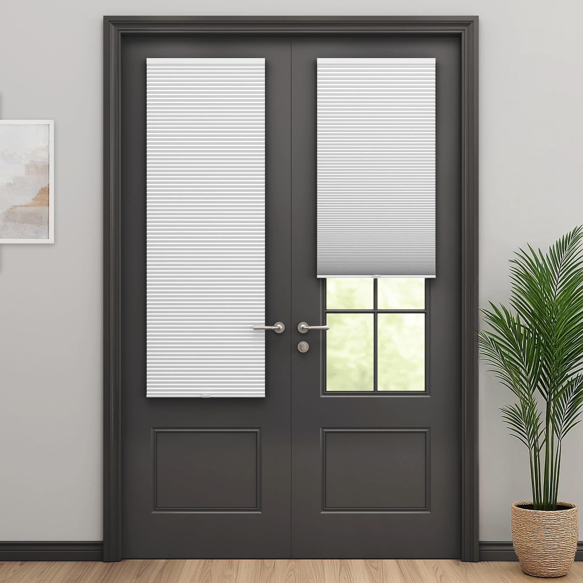 Photo 1 of LazBlinds Cordless Cellular Shades for French Doors, No Drill French Door Blinds for Privacy, Blackout Light Blocking Honeycomb Shades for Sliding Doors Front Door Patio, 1 Pack, 12" W x 40" H, White