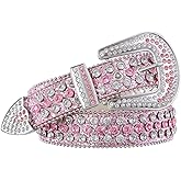 FIORETTO Men Women Rhinestone Belt Bling Western Studded Leather Belt Shining Diamond Cowgirl Cowboy Waist Belt for Jeans