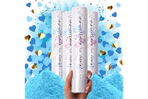 PrimePure Gender Reveal Confetti Cannon - Biodegradable Powder & Heart Shaped Confetti Poppers - Blue, 4 Pack - Baby Boy Gender Reveal Smoke Bombs - Powder Cannon Party Poppers Blue Party Supplies