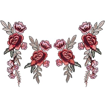 4 Stück Bestickte Aufnäher Blumen Patches Nähen Eisen auf Patch Sticker Applique Badge für Kleid, Hut, Schuhe, Jeans (2 Größe