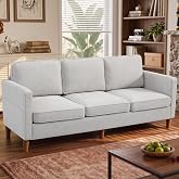 80" Chenille Sofa Mid Century Modern 3 Seater Couch for Living Room Office | Removable Seat &amp; Backrest Covers, Side Storage Pocket, Wood Legs, Office, Apartment, Bedroom
