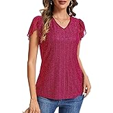 Womens Glitter Tops Short Sleeve Dressy V Neck Sparkly Casual Double Layers Shirts