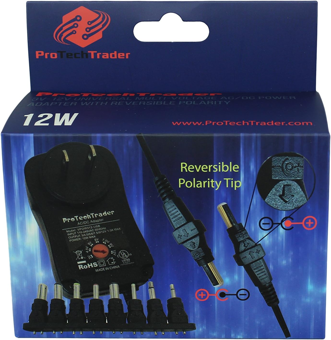 3vdc -12 volt Universal AC/DC Power Adapter USB Port | 8 Reversible Polarity Positive or Negative Tips Center Tip 3v 4.5v 5v 6v 7.5v 9v 12v 1a 12w Transformer 5.5mm 2.5mm 2.1mm 3.5mm 4.0mm 5.0mm 1.7mm