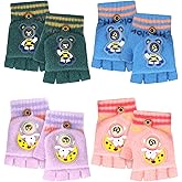 Fourluoo 4 Pairs Kids Fingerless Gloves Winter Mittens Convertible Flip Gloves Half Finger for Toddler Girls Boys 3-8 Years